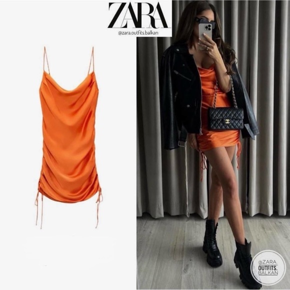 Zara Satin Effect Dress in Gorgeous Orange - Picture 4 of 8